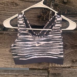 Nike Black and White Striped Sports Bra